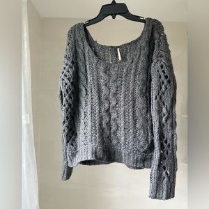 Free People mohair wool cable knit fluff chunky open knit sweater size X-Small